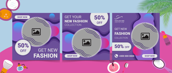 Naklejka premium Set of Editable square business web banner design template 2023. Suitable for social media post and web ads. Vector illustration with Space to add pictures.