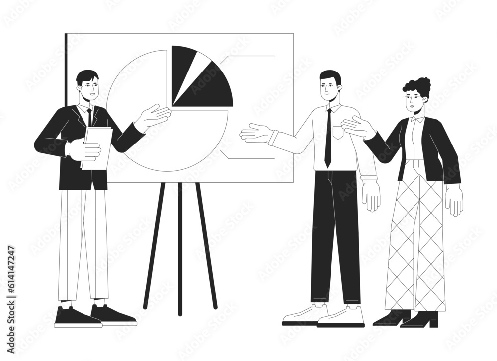 Aufkleber brainstorming group bw concept vector spot illustration. teaching teammates 2d cartoon flat line mon