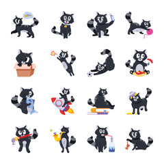 Pack of Cute Cats Flat Stickers 

