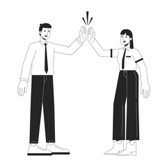 Teamwork businesspeople bw concept vector spot illustration. Office people working 2D cartoon flat line monochromatic characters for web UI design. Productivity editable isolated outline hero image