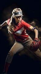 Obraz na płótnie Canvas A fictional person. Graceful softball excellence, stunning player excels with grace in a picturesque environment