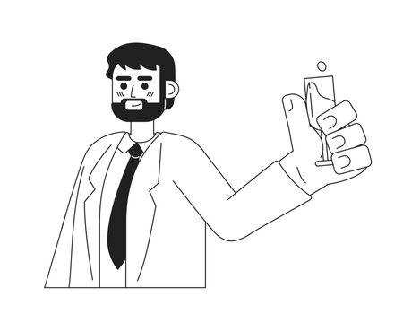 Bearded caucasian man holding champagne glass monochromatic flat vector character. Toasting celebration. Editable line full body person on white. Simple bw cartoon spot image for web graphic design