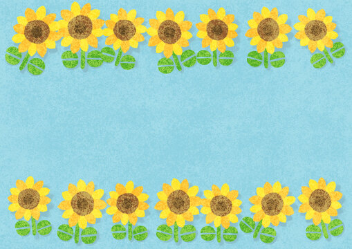 素朴なひまわり-Fresh sunflowers　横に並んで咲く花かざり