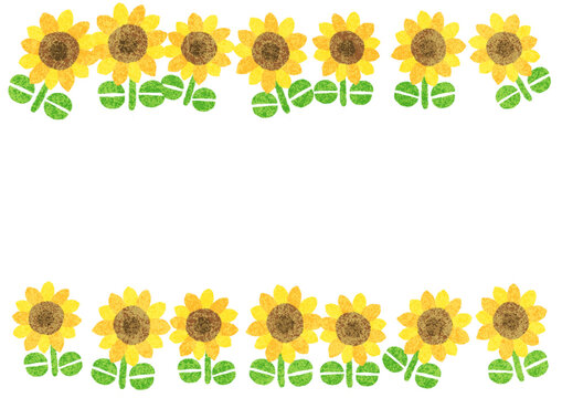 素朴なひまわり-Fresh sunflowers　横に並んで咲く花かざり