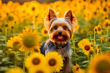 Yorkshire Terrier in Flower Field: Captivating Image of a Cute Canine Surrounded by Blooms