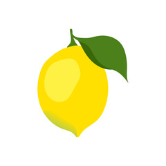 yellow juicy lemon with a leaf on a white background. ripe lemon illustration. hand drawn lemon.
