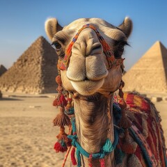 A close-up of a camel in Egypt. Generative AI.
