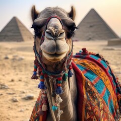 A close-up of a camel in Egypt. Generative AI.