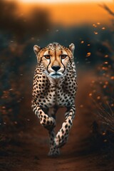 Cheetah running through a field. Generative AI.