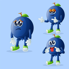Cute blueberry characters with different facial expressions
