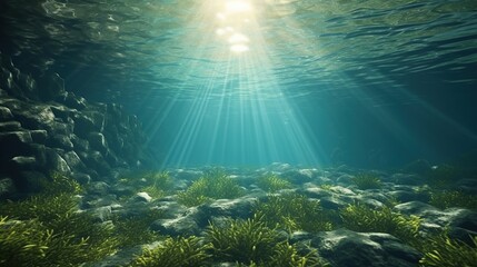 Fototapeta na wymiar 3D rendered illustration of sun light rays under water generative AI