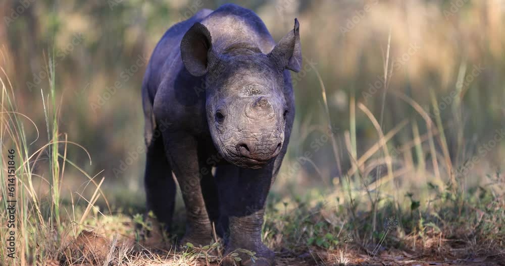 Canvas Prints a small black rhino is resting in the forest