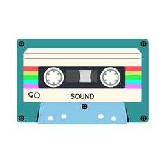 Retro music cassette. Stereo DJ tape, vintage 90s cassettes tapes and audio tape. antique radio play cassette, 1970s or 1980s rock music mix audiocassette. 