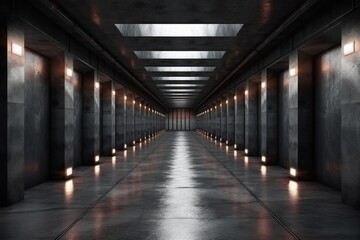 Obraz premium Concrete tunnel with lights.
