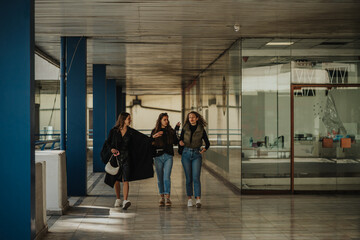 Two lovely girls arguing while their brunette friend are trying to calm them down