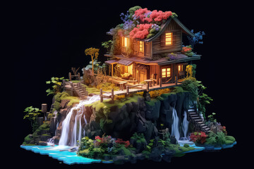 fantasy floating island natural landscape with paradise concept