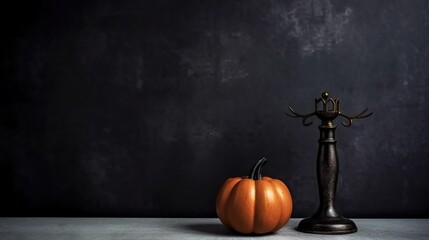 Dark Halloween Pumpkin Decoration with copy space ai generated