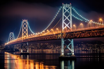 Fototapeta na wymiar Twilight over the San Francisco-Oakland Bay Bridge and the skyline