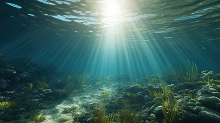 3D rendered illustration of sun light rays under water generative AI