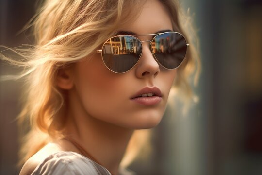 A close - up shot of a young woman wearing stylish sunglasses, exuding confidence and fashion - forwardness. Generative AI