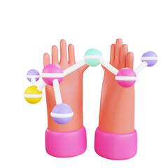 3d hand illustration with molecule medical icon