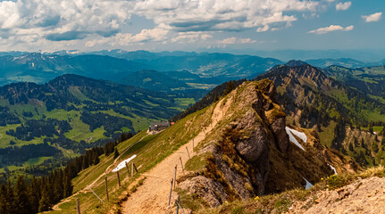 Fototapeta na wymiar Alpine summer view at Mount Hochgrat, Oberstaufen, Oberallgaeu, Bavaria, Germany