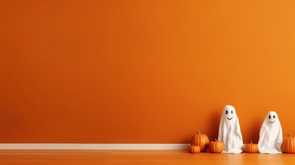 Halloween Decoration with orange background and copy space ai generated