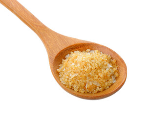 Sugar for coffee in wood spoon on transparent png