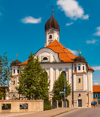 Church on a sunny summer day at Nesselwang, Ostallgaeu, Bavaria, Germany