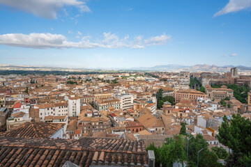 Naklejka premium Aerial view of Granada Downtown - Granada, Andalusia, Spain
