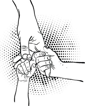 2 Hands Father And Kid, Best Dad Ever, Dots Hands, Father's Day Dad Raised Fist Bump Dad And Baby Hands Holding Vector Line Art