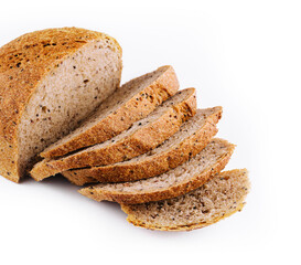 Black bread with seeds on white