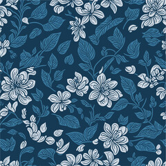 Seamless pattern with abstract flowers on darck Vector background. Creative color floral surface design.