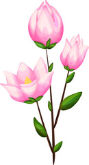 Magnolia flower bouquet  in trendy cartoon style