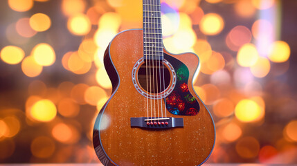 Obraz na płótnie Canvas Acoustic guitar with bokeh