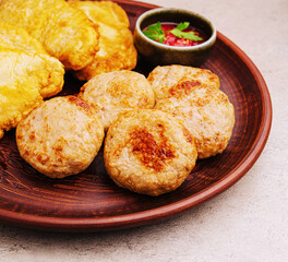 Chicken cutlets from minced meat on plate