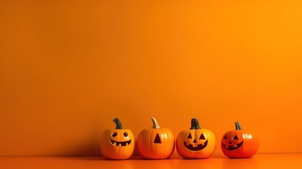 Halloween Pumpkin Decoration with orange background and copy space ai generated