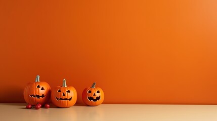 Halloween Pumpkin Decoration with orange background and copy space ai generated