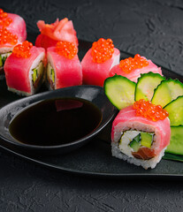 Sushi roll Maguro with tuna and red caviar