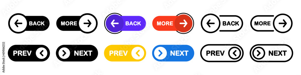 Aufkleber Previous and Next navigation buttons. Prev, next. Web page button for move to the next and previous item. Web buttons with arrow for web site and user interface . Web design elements