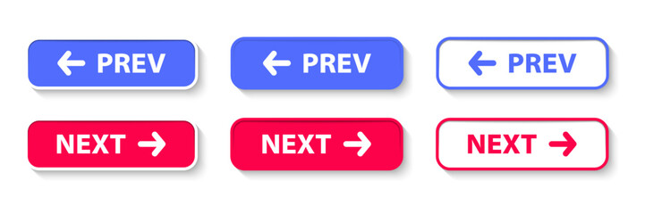 Previous and Next navigation buttons. Prev, next. Web page button for move to the next and previous item. Web buttons with arrow for web site and user interface . Web design elements