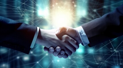 Crypto Business handshake on finance prosperity For marketing design. Finance concept. Online banking. Teamwork, partnership concept. Business success. Online money. Generative Ai.