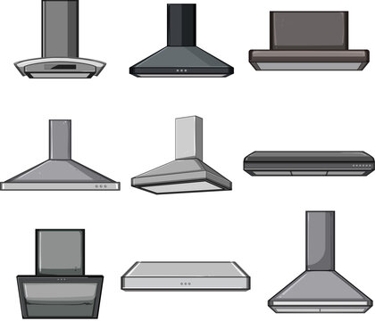 range hood set cartoon. modern house, extractor cooking, home interior, contemporary household range hood sign. isolated symbol vector illustration