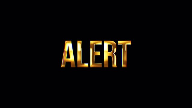 Loop animation of Alert cinematic trailer title golden glittering text glitch effect on black background isolated transparent video animation text with alpha channel using Quick time prores 444 render