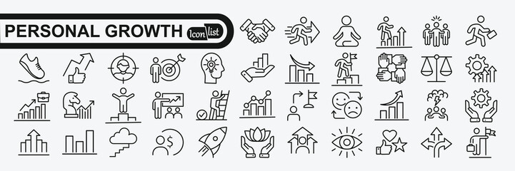 Personal growth line icons collection.