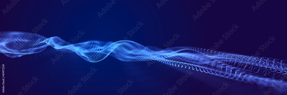 Aufkleber abstract background grid. data stream. futuristic blue particle wave. 3d rendering.