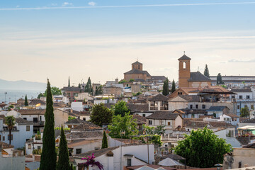 Fototapeta na wymiar Aerial view of Church of San Bartolome and Church of San Cristobal - Granada, Andalusia, Spain