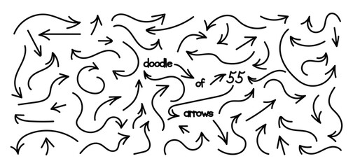 Big set of arrows in doodle style. Collection hand drawn arrows isolated on white background. Sketch arrow design for business plan and education. Vector illustration © Narek