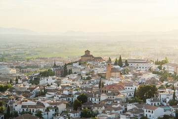Aerial view of Church of San Bartolome and Church of San Cristobal - Granada, Andalusia, Spain