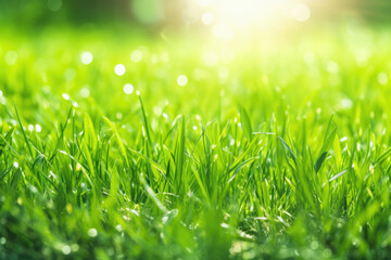 Obraz premium Spring sunny green grass background